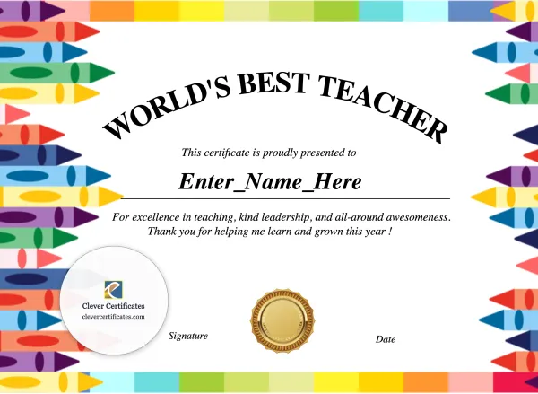 Free Worlds Best Teacher Certificate
