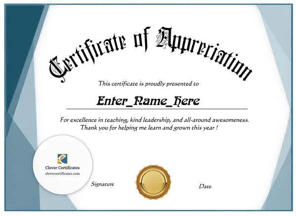 Free Education Support Professional Appreciation Certificate
