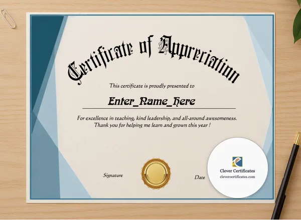 Professional preview of Education Support Professional Appreciation Certificate certificate on high-quality stationery paper, ideal for showcasing the final look.