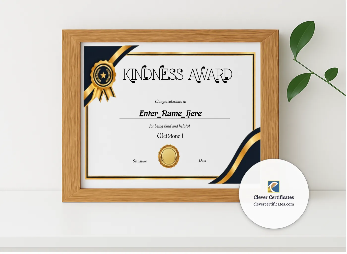Realistic mockup featuring World Kindness Day Certificate displayed within a modern frame, set against a minimalistic background.