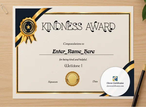 Professional preview of World Kindness Day Certificate certificate on high-quality stationery paper, ideal for showcasing the final look.
