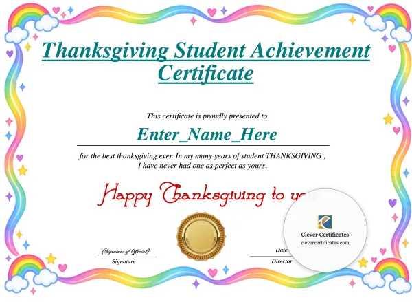 Free Thanksgiving Student Achievement Certificate