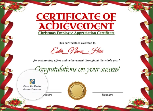 Free Christmas Employee Appreciation Certificate