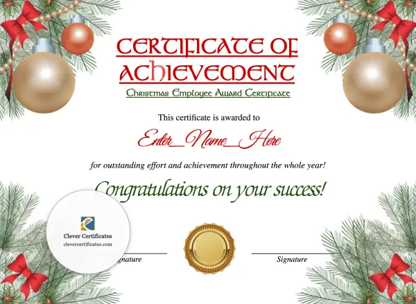 Free Christmas Employee Award Certificate