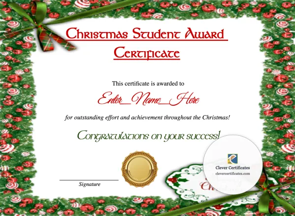 Free Christmas Student Award Certificate