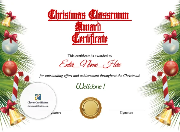Free Christmas Classroom Award Certificate