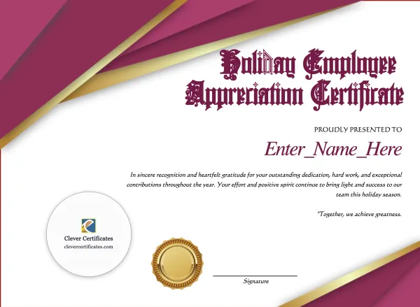Free Holiday Employee Appreciation Certificate