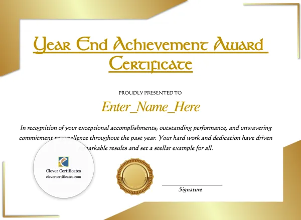 Free Year End Achievement Award Certificate