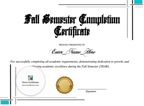 Free Fall Semester Completion Certificate
