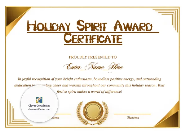 Free Holiday Spirit Award Certificate