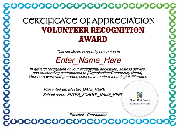 Free Volunteer Of The Year Certificate