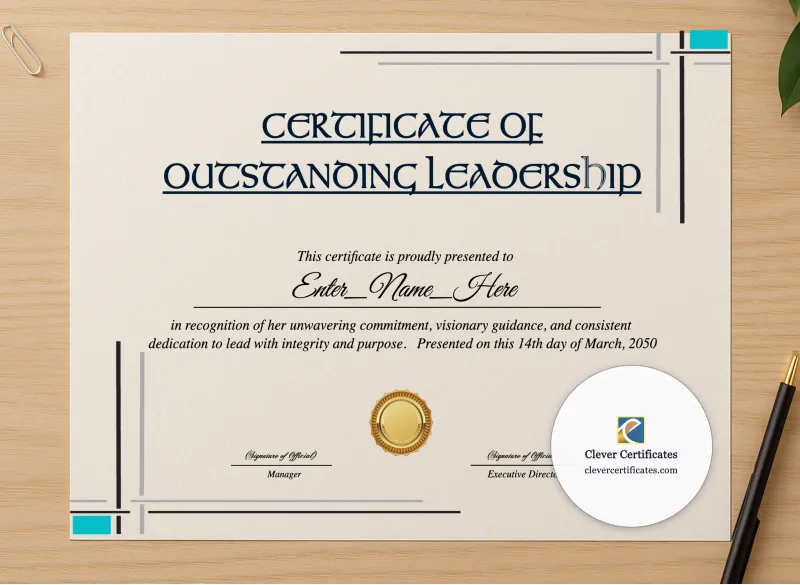 Professional preview of Leadership Excellence Award Certificate certificate on high-quality stationery paper, ideal for showcasing the final look.