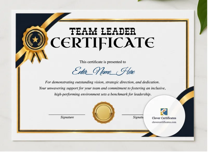Team Leadership Award presented in a sleek wooden frame, elegantly arranged on a stylish table.