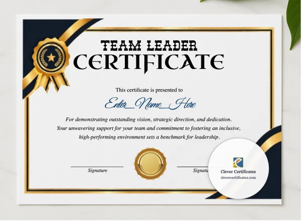 Team Leadership Award presented in a sleek wooden frame, elegantly arranged on a stylish table.