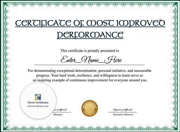 Free Most Improved Employee Certificate