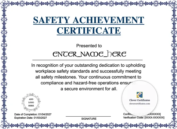 Free Safety Achievement Certificate