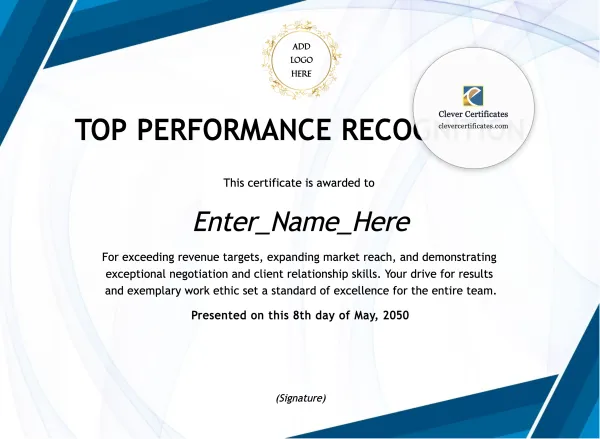 Free Top Performance Recognition Certificate