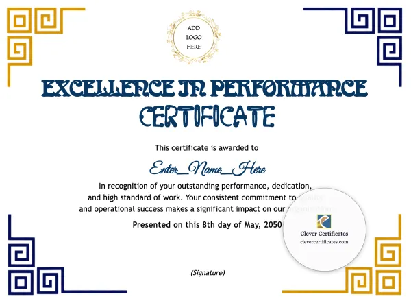 Free Excellence In Performance Certificate