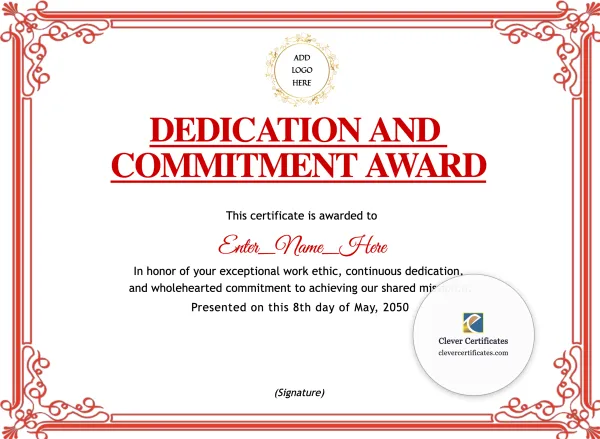 Free Dedication And Commitment Award