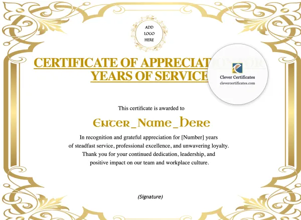 Free Years Of Service Certificate