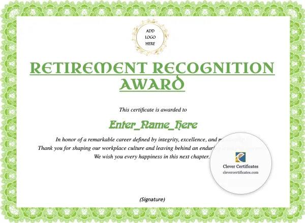 Free Retirement Appreciation Certificate