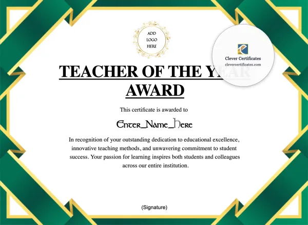 Free Teacher Of The Year Certificate
