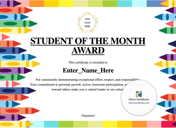 Free Student Of The Month Certificate