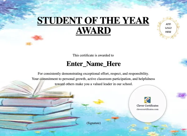 Free Student Of The Year Certificate