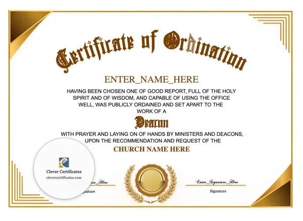 Free Baptist Deacon Ordination Certificate — Landscape