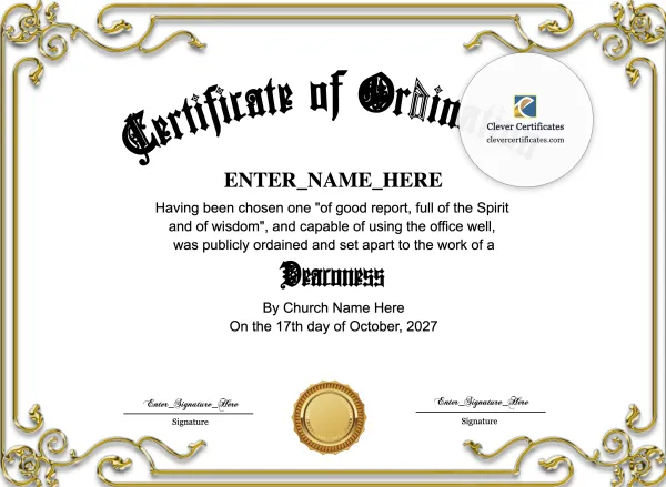 Free Deaconess Ordination Certificate