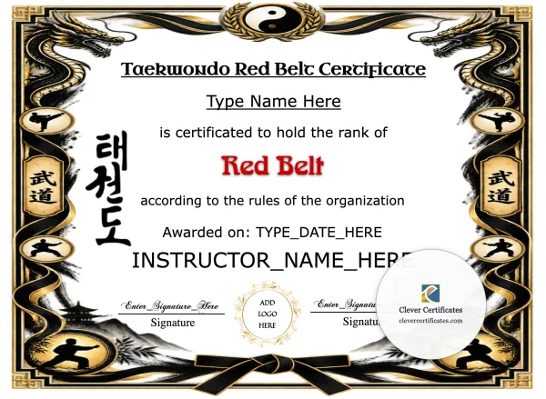 Free Taekwondo Red Belt Certificate