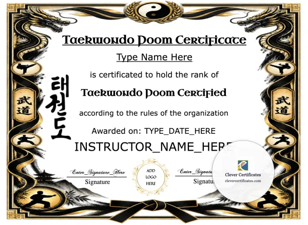 Free Taekwondo Poom Certificate