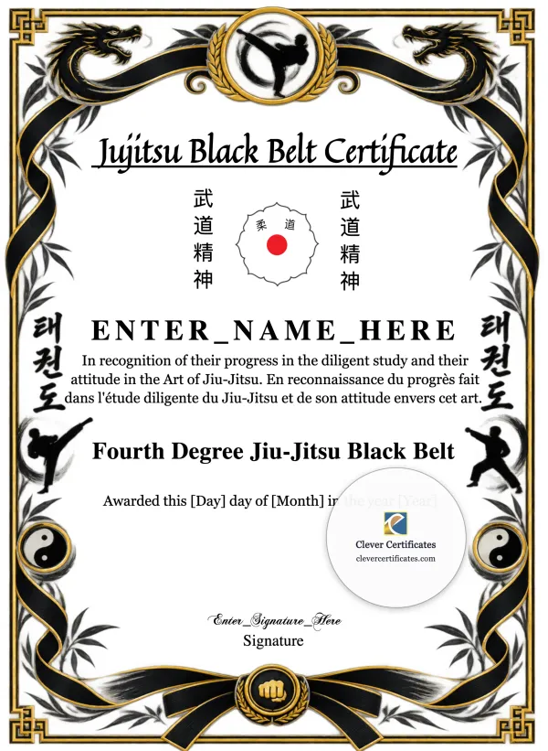 Jujitsu Black Belt Certificate Portrait — Certificate Template Preview