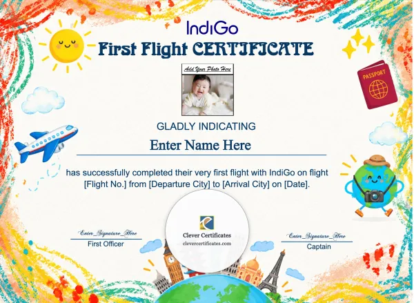 Free IndiGo Baby First Flight Certificate — Landscape