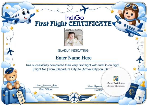 Free IndiGo First Flight Certificate with Photo