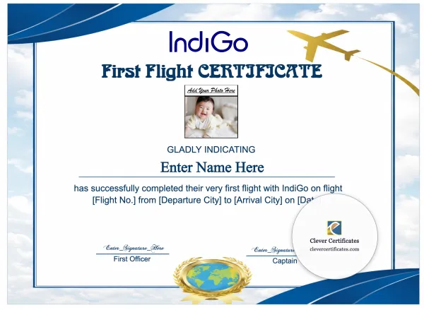 Free IndiGo Kids First Flight Certificate