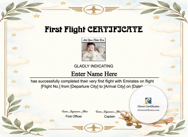 Free Emirates Baby First Flight Certificate — Landscape
