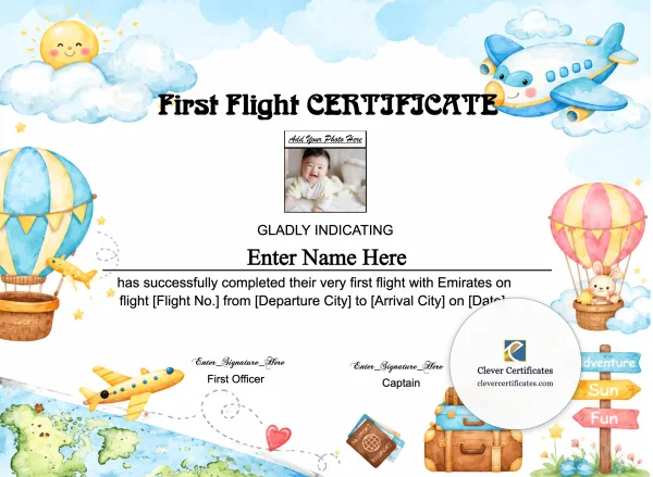 Free Emirates First Flight Certificate with Photo