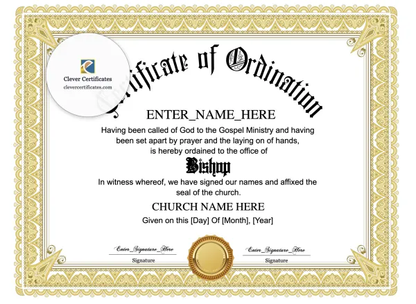 Free Bishop Ordination Certificate — Landscape