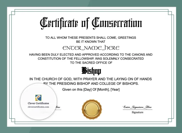 Free Bishop Consecration Certificate