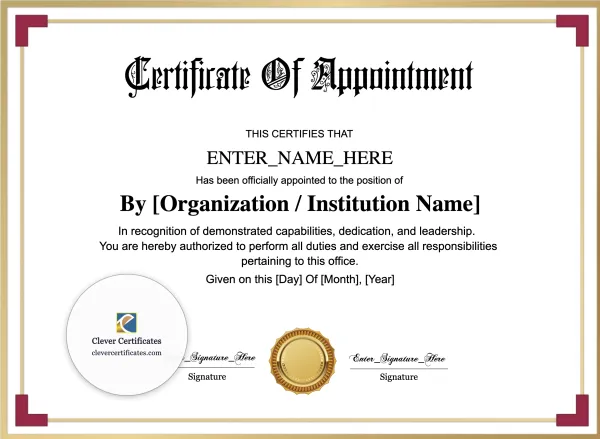 Free Certificate of Appointment — Landscape