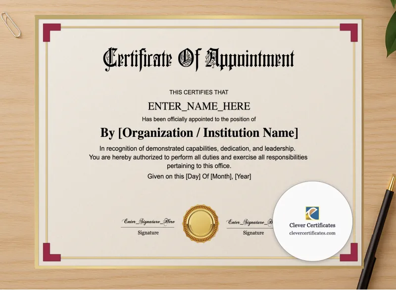 Professional preview of Certificate Of Appointment Landscape certificate on high-quality stationery paper, ideal for showcasing the final look.