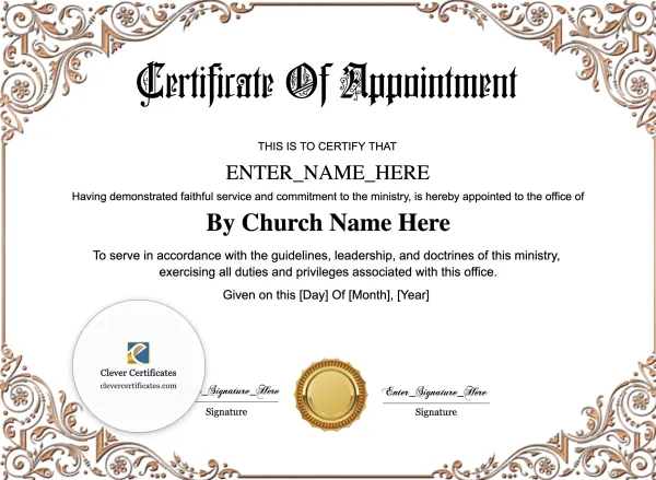 Free Church Officer Appointment Certificate