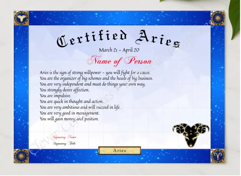 Certified Aries Award presented in a sleek wooden frame, elegantly arranged on a stylish table.