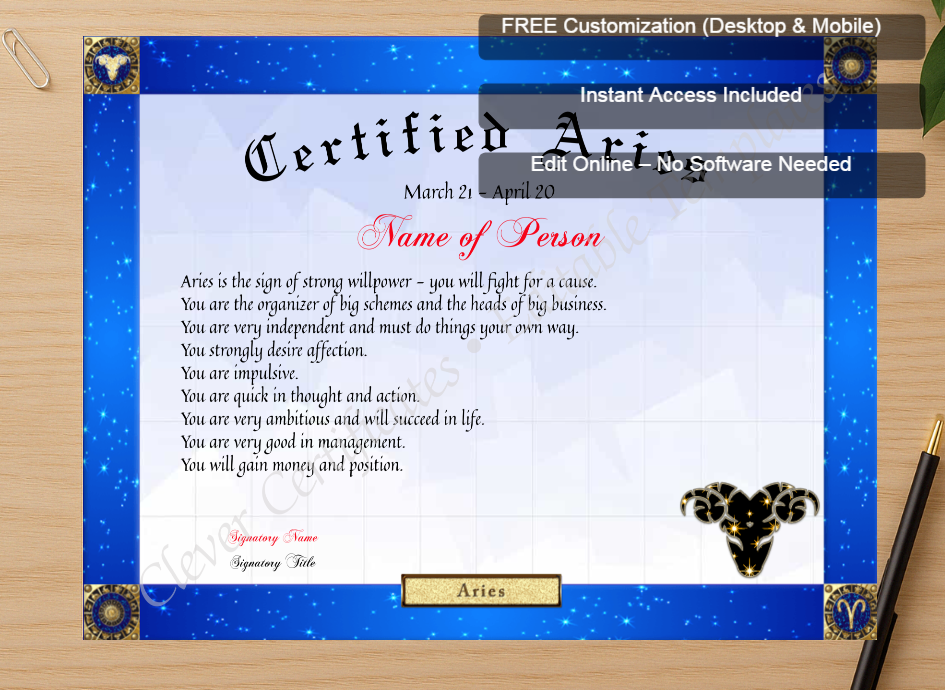 Zoomed preview with Free Editor badge stack for Certified Aries Award
