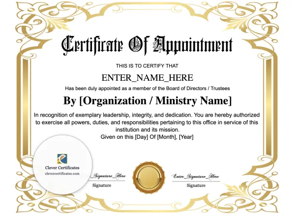 Free Board Member Appointment Certificate