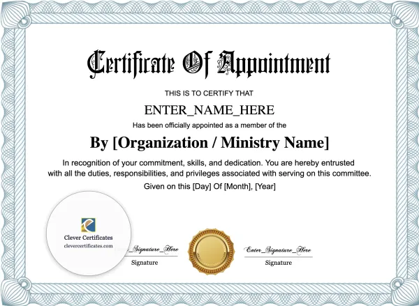Free Committee Member Appointment Certificate