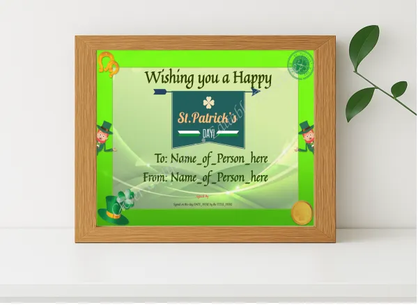 Realistic mockup featuring Happy St Patricks Day displayed within a modern frame, set against a minimalistic background.