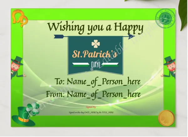 Happy St Patricks Day presented in a sleek wooden frame, elegantly arranged on a stylish table.