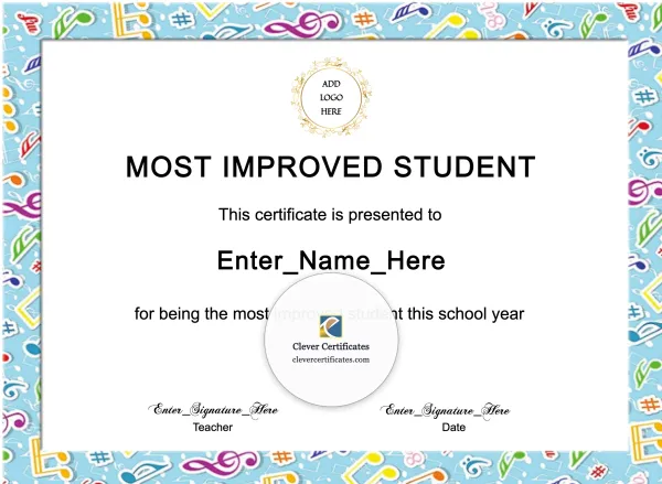 Free Most Improved Student Certificate